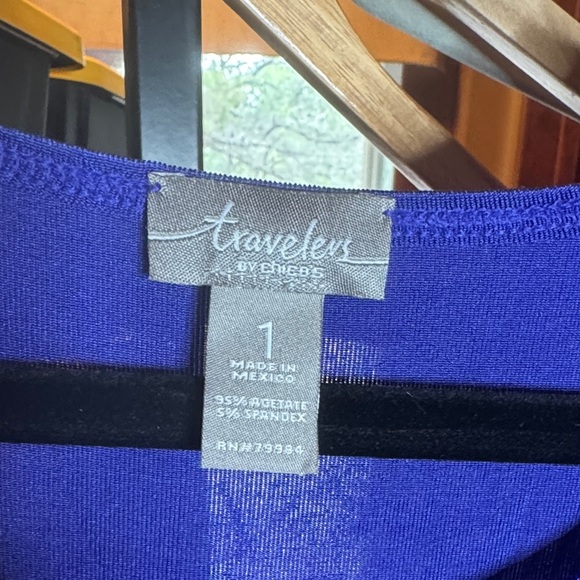 Chico’s Travelers Purple Slinky 3/4 Sleeve Tunic Top Size Small (1) - Picture 2 of 5